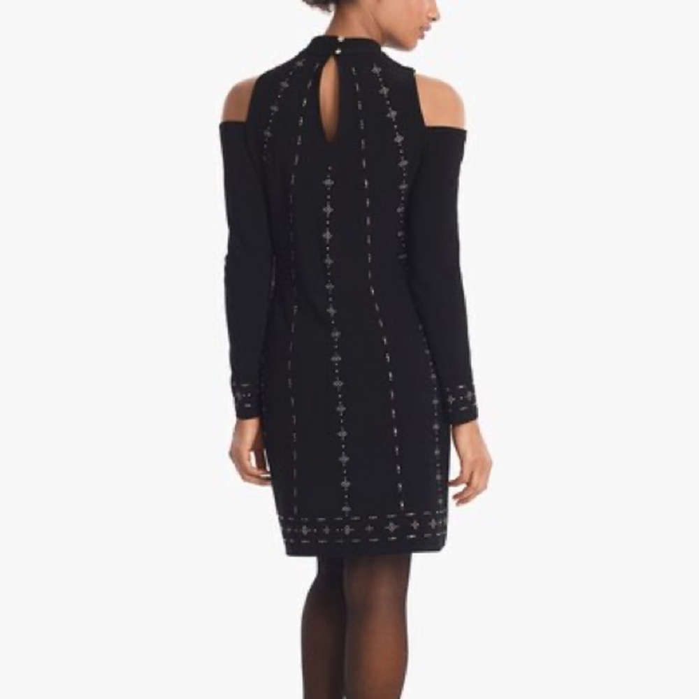 White House Black Market Cold-Shoulder Black Knit Shift Dress✨